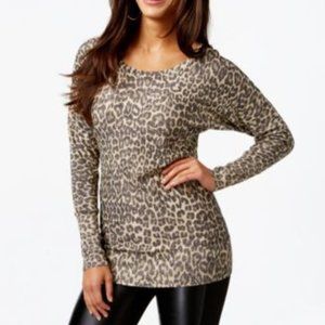 Thalia Sodi Metallic Leopard Crew-Neck Sweater